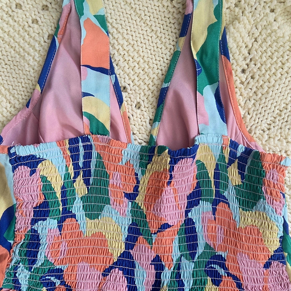 Jessica Simpson Floral Halter Maxi Dress Smocked Back Tiered Spring Summer Size - Picture 6 of 7